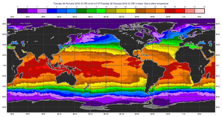 GRIB - SST on Extended Cylindrical Map
