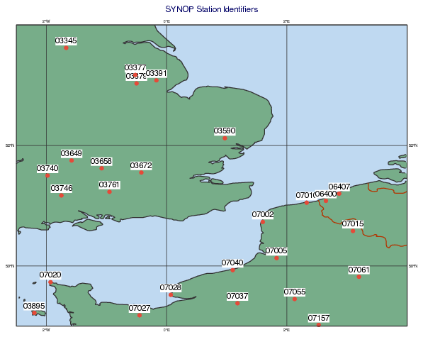 BUFR - Plotting SYNOP Station Ids
