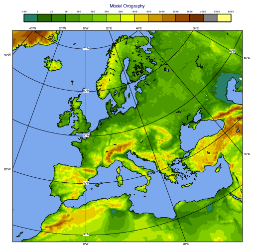 GRIB - Model Orography with Land Sea Mask